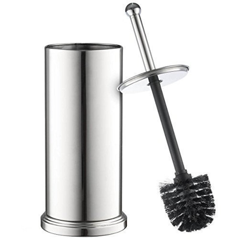 Home-it Chrome Toilet Brush Set for Tall Toilet Bowl with Holder and Lid