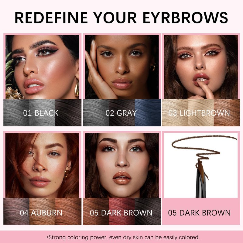 Eyebrow Pencil for Women, Dark Brown Waterproof Brow Pencil, 0.1mm Ultra-Fine Automatic Pencil with Angled Precision Tip & Built-In Spoolie Brush, Long-Lasting Natural Eyebrow Makeup, 0.003 Oz