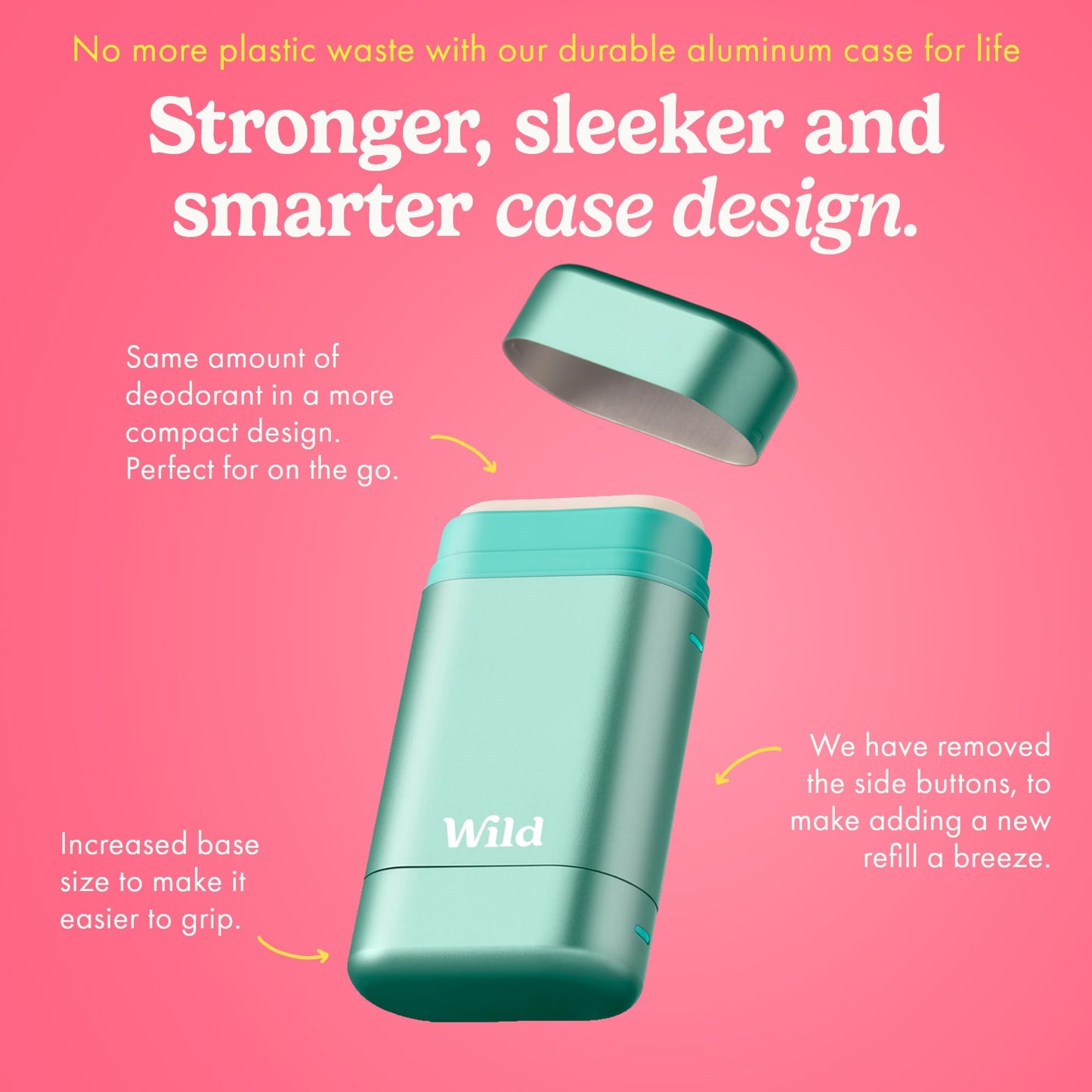 Wild Aluminum Free Deodorant for Men & Women Starter Kit - Refillable Stick Deodorant with Aqua Case and Pink Grapefruit & Lime Scented Refill (1.4oz) - Long Lasting Protection - Vegan Friendly