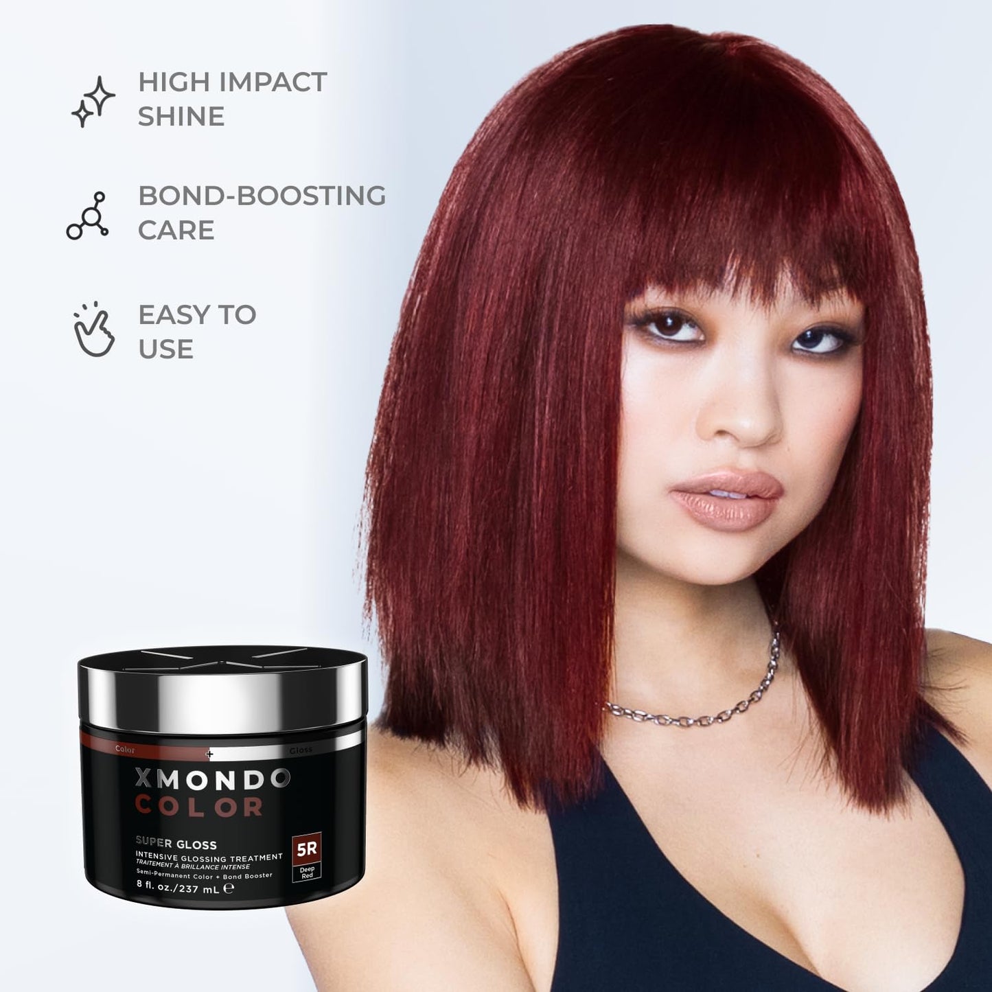 XMONDO Color 5R Deep Red Color Depositing Mask & Glossing Treatment Infused with Bond Boosters for Nourishment, Revitalize & Repair, Vegan Formula, 8 Fl Oz
