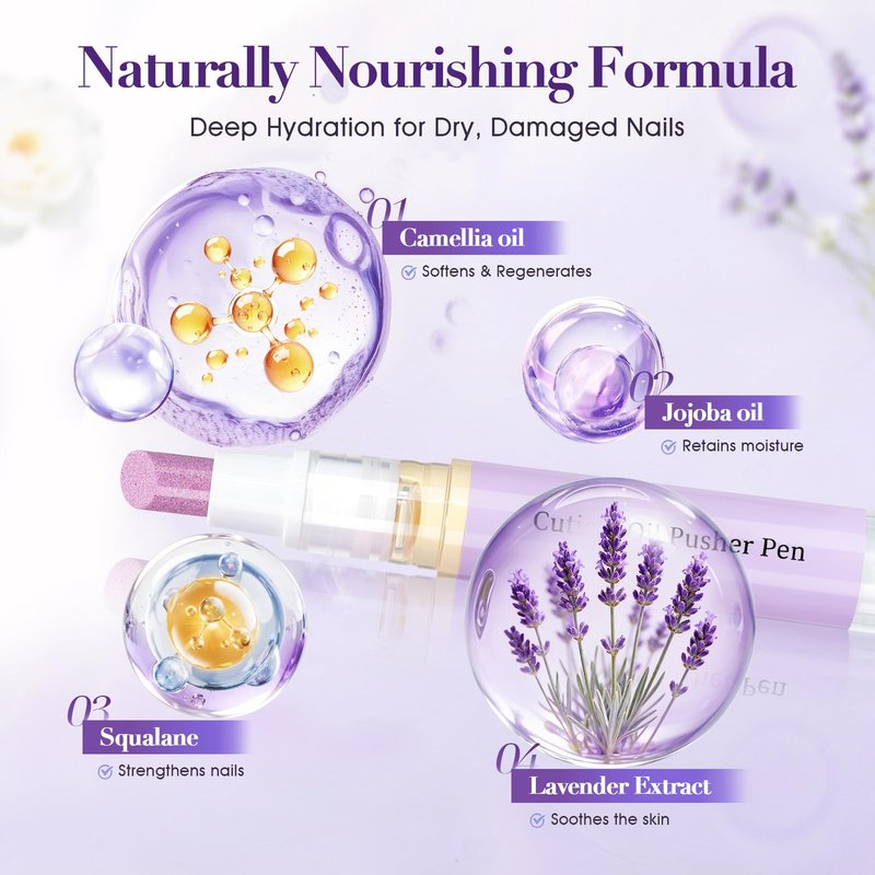 2-in-1 Ceramic Cuticle Oil Pusher Pen, Nail Cuticle Pen Applicator, Cuticles Remover Pens for Hangnails, Dry& Damaged Nails, Strengthen Brighten Repair & Nourish Nails