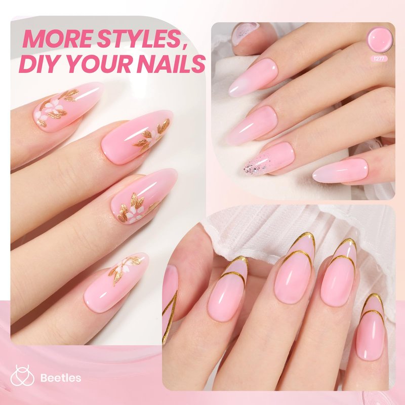 Beetles Pink Gel Nail Polish - 15ML Baby Pink Nude Gel Polish Nail Concealer Jelly Sheer Translucent Effect Soak Off UV French Nail Art Design Manicure Gift for Women