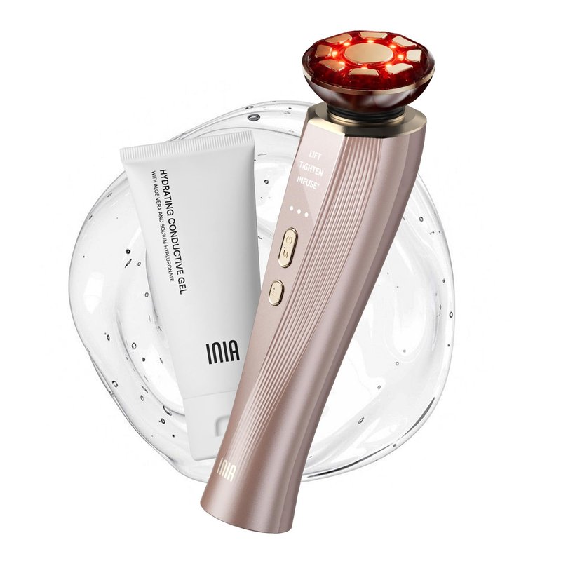 INIA Flare 3-in-1 Microcurrent Facial Device Red Light Therapy for Face and Neck Massager Tool with Heat & Vibration for Skincare Puffiness, Firming, Smoothing