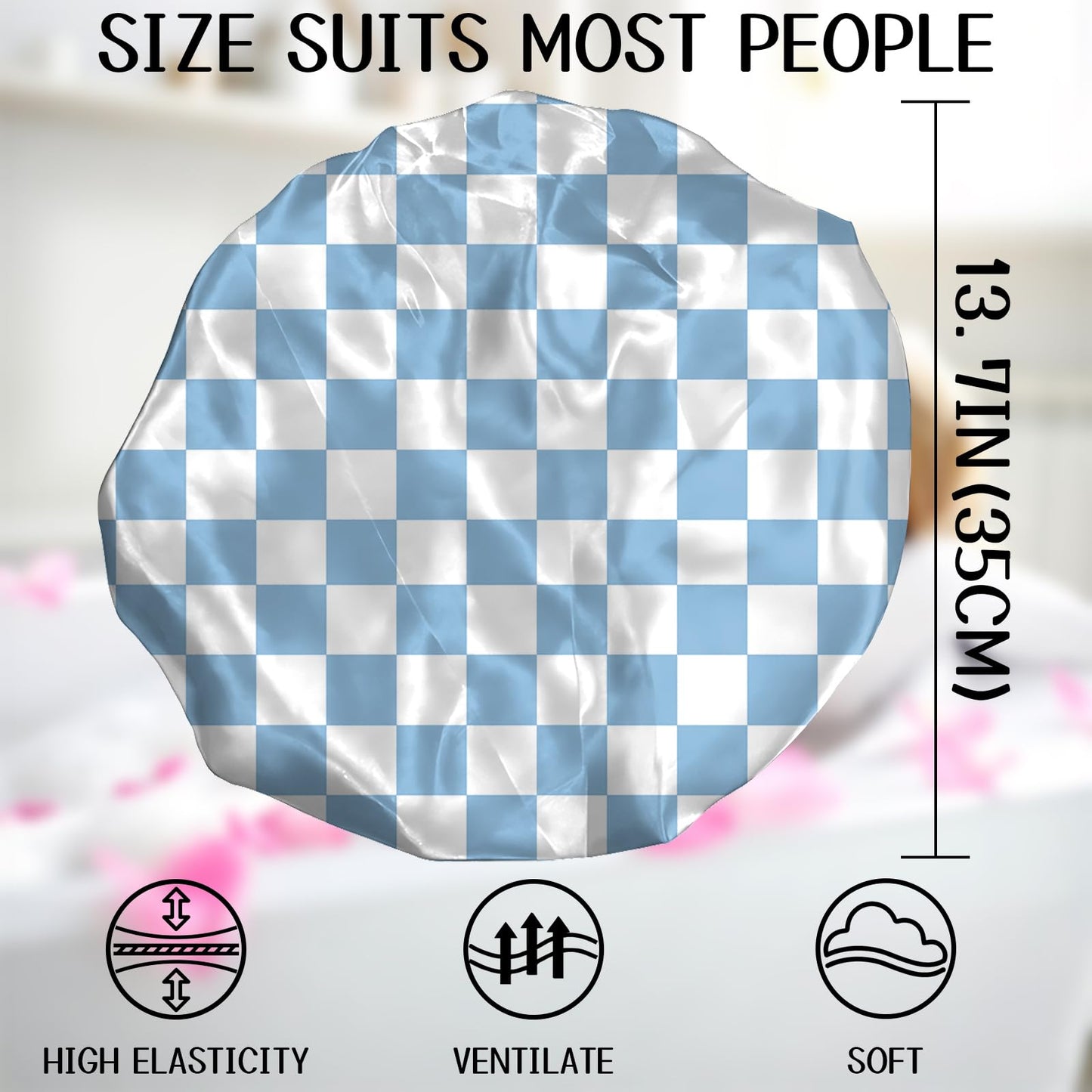 Zewurtuw Luxury Shower Cap Terry Cloth Lined EVA Waterproof Reusable Triple Layer Elastic Hair Bath Caps for Women Girls Cute-Cat Flower