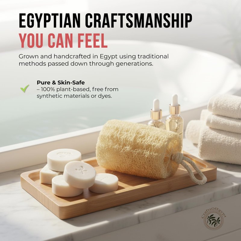 CraftsOfEgypt Natural Loofah Sponge – Egyptian Luffa Body Scrubber Pack of 2 for Men & Women, Natural Bath & Shower Loofah Exfoliator, All Natural Loofah Sponges for Face Back & Body, 6" x 6"