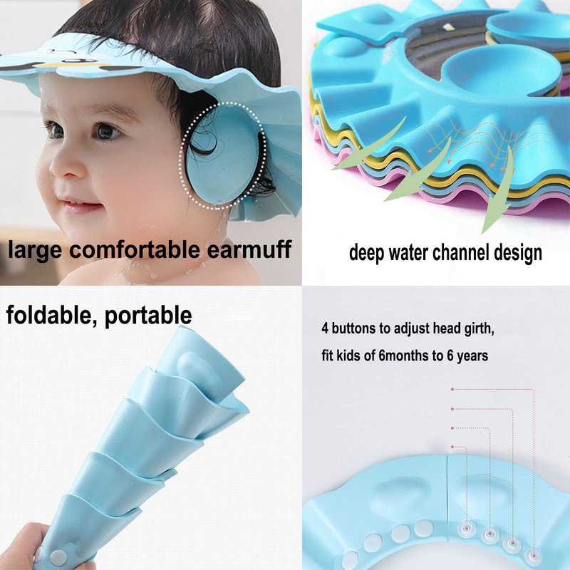 Baby Shower Cap Shampoo Cap Bath Visor Hat Kids Hair Washing Shampoo Shield Adjustable Waterproof Bath Shield Visor for 0-8 Years