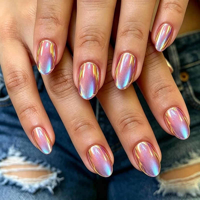 Bright Pink Chrome Press On Nails - Shiny Cat Eye Extra Short Almond | 32 Pcs Reusable Thick Glazed Kit in 16 Sizes
