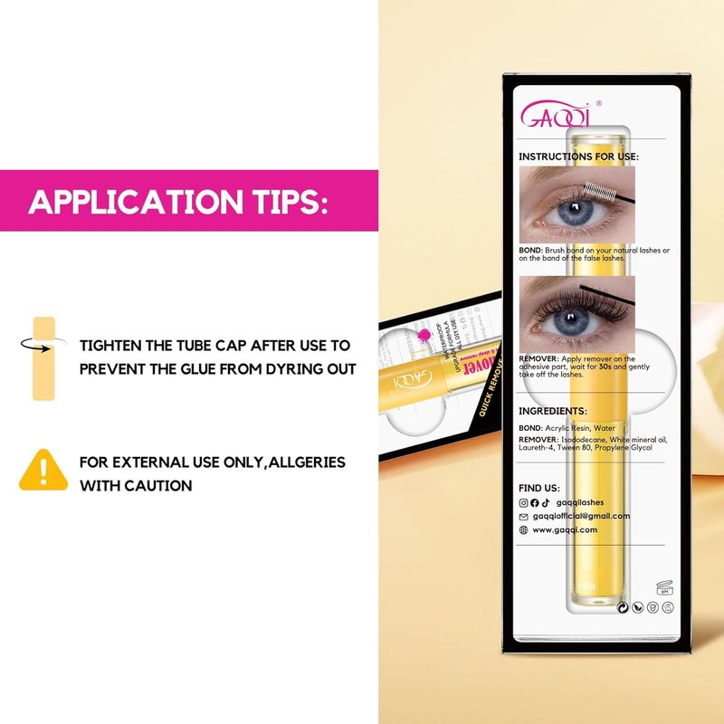 GAQQI Lash Bond & Remover - Waterproof Eyelash Glue for DIY Extensions | Strong Hold 72H+, 10ml