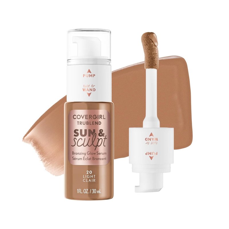 COVERGIRL TruBlend Bronzing Glow Serum - Buildable Radiant Finish with Wand & Pump Applicator | 20 Light