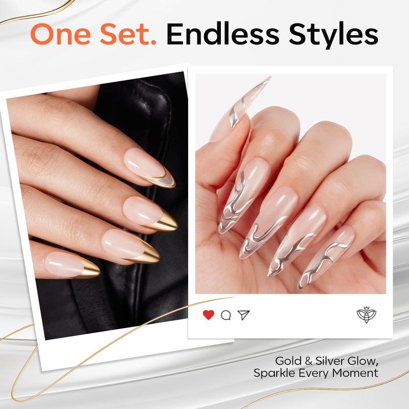 Modelones Gold & Silver Gel Nail Polish Set - 3D Chrome Metallic Liner Gel for Professional Nail Art | Soak Off, Fine Brush