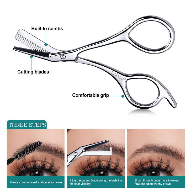 Eyebrow shears with combs, Eyebrow scissors,4.65-inch small eyelash trimming scissors, Suitable for both women and men，Precise eyebrow trimmers, easily create delicate eyebrow shapes, with PU Case