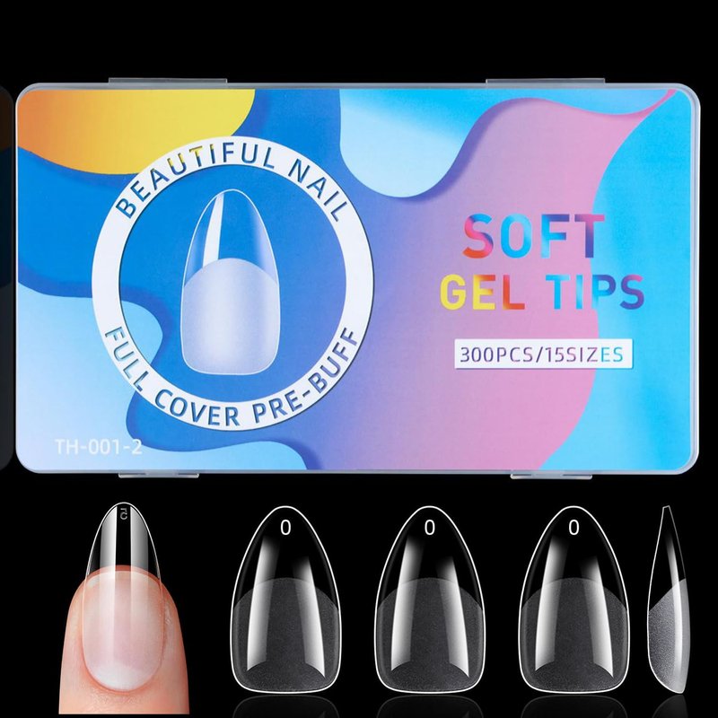 Medium Almond Nail Tips, 300pcs 15 Sizes Half Matte Pre-Shaped Press On Nails, Full Cover Soft Gel Fake Nails for DIY & Salon Nail Extension, Gift for Women
