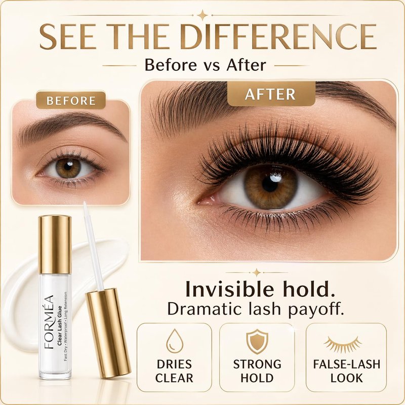 Clear Lash Glue - Fast-Drying Waterproof Eyelash Extension Adhesive | Strong Hold for False Lashes
