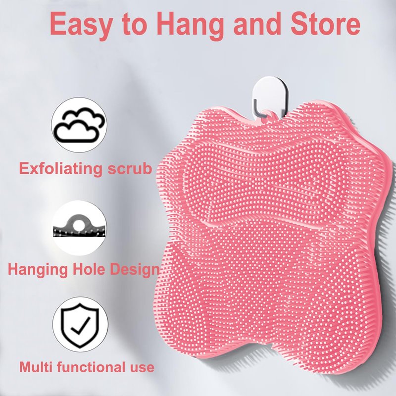 Easkite Shower Foot Scrubber, Shower Foot and Back Scrubber with Suction Cups, Shower Silicone Foot Washer for Exfoliating Massage（Grey&Pink）