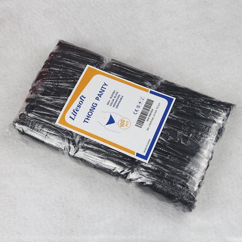 LIFESOFT 100 PCS Disposable Thong Panties Womens Spray Tanning Wraps Black