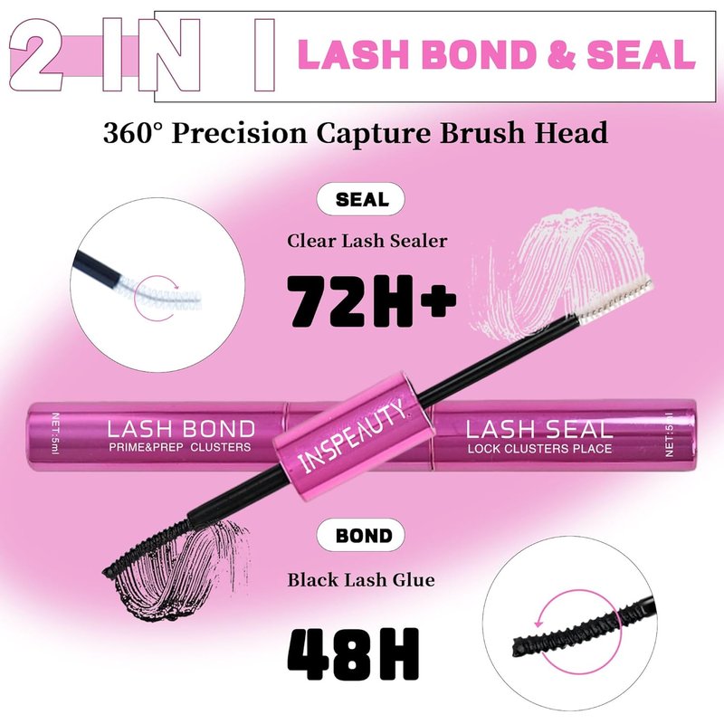 Lash Cluster Glue - 2-in-1 Bond and Seal for Eyelash Clusters | Waterproof, Strong Hold, 5ml + 5ml