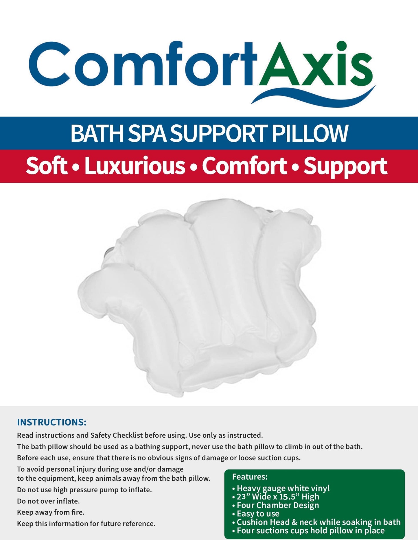 White Vinyl Shell-Shaped Spa Bath Pillow