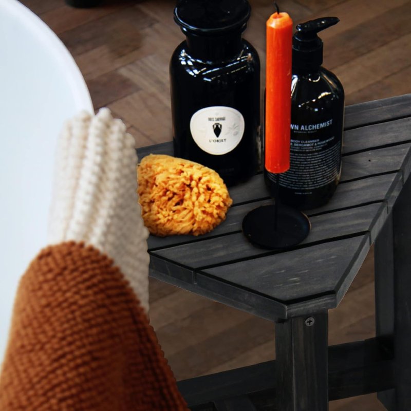 ENKEZI Shower Foot Rest - 12-Inch Shower Seat for Shaving Legs | Compact Corner Stool in Rustic Black