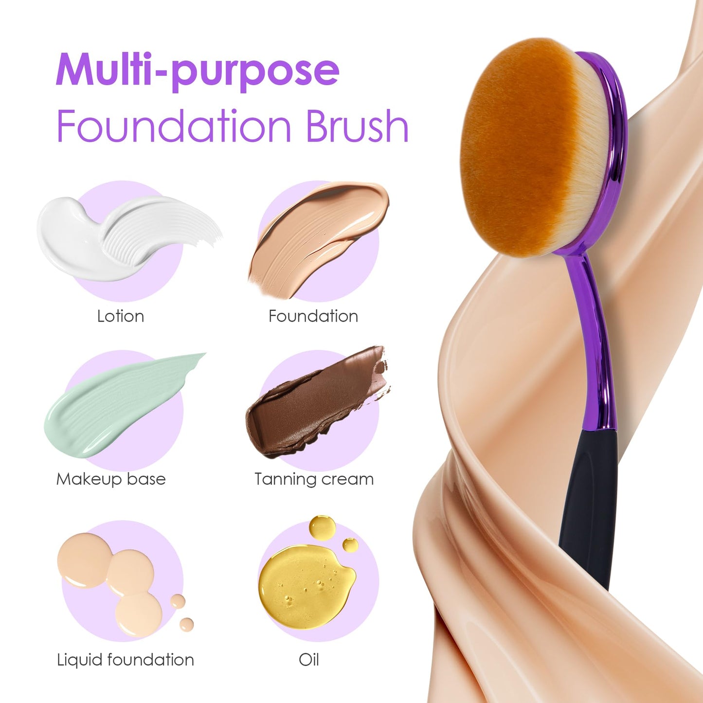 Yoseng Oval Foundation Brush Large Toothbrush makeup brushes Fast Flawless Application Liquid Cream Powder Foundation-Purple (Medium-Purple)