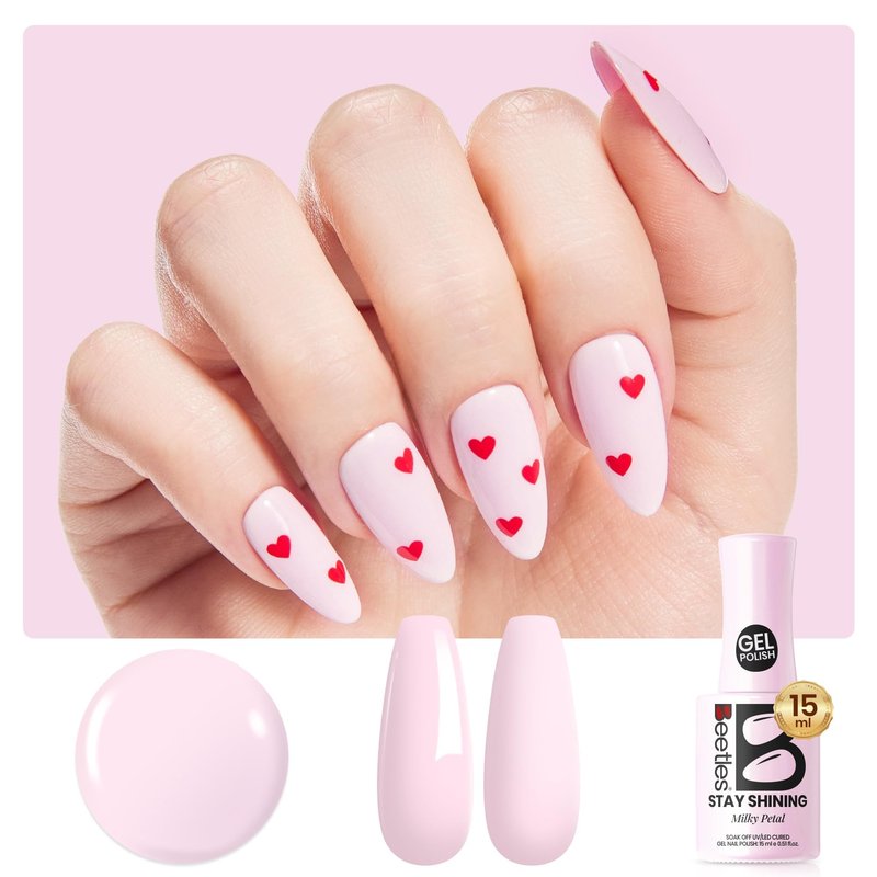 Beetles Baby Pink Gel Polish - Milky Petal 15ml/0.51Oz, Light Pink Gel Nail Polish for Pastel Nails, Same Color Bottle STAY SHINING Series, Long-Lasting Soak Off UV LED Lamp Spring Nails Art