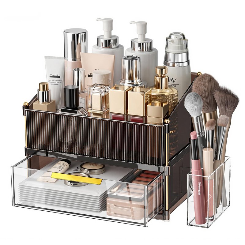 INVSSENE Stackable Makeup Organizer Countertop, Storage Perfume Skincare Cosmetic Lipstick Face Mask Makeup Brush Holder Palettes, Ideal for Vanity Bathroom Counter