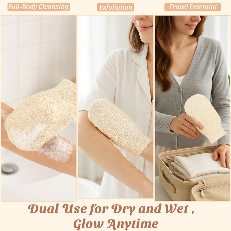 Brvlsoc 2-Pack Hemp Bath Gloves – Natural Shower Mitts for Body Scrub, Gentle Exfoliating Washcloth Mittens for Men & Women Skincare