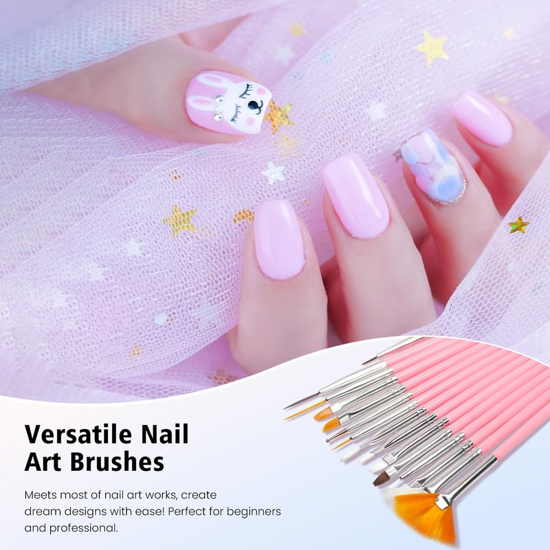 Komall Nail Art Tools, Nail Holder for Painting Nails, 15 PCS Nail Art Brushes, 5 PCS Nail Dotting Tool, Nail Stand for Home DIY & Salon Nail Art Design