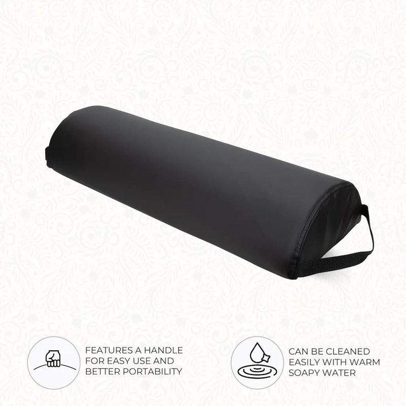 Premium Jumbo Half-Round Bolster Pillow for Massage & Yoga - Oil & Stain-Resistant, 9"W x 4.5"H x 26"L, Black