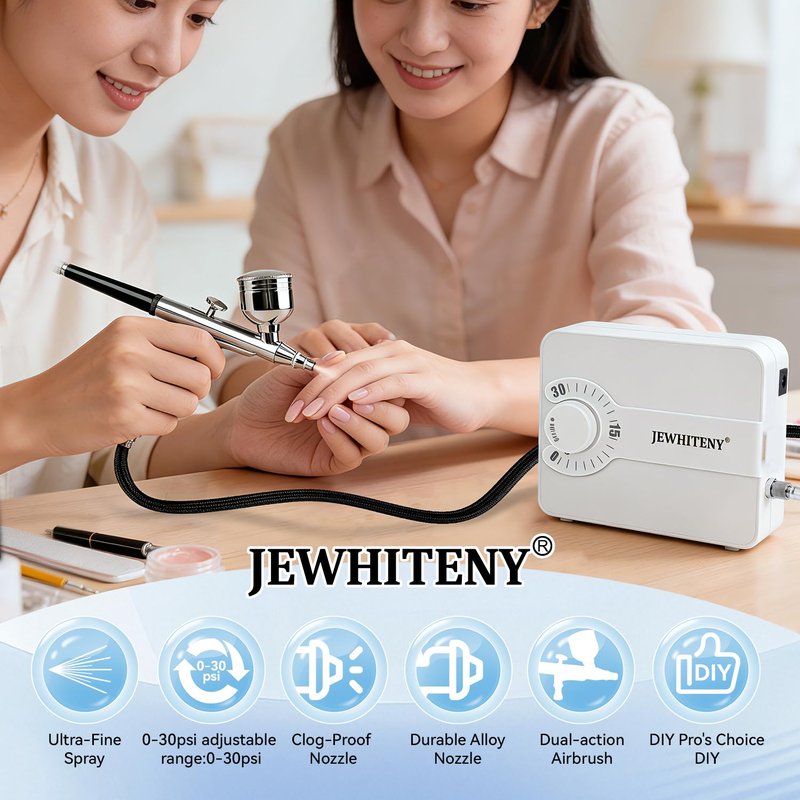JEWHITENY Professional Airbrush Kit - Multifunctional Nail Airbrush Machine with 0.2/0.3/0.5mm Nozzles for DIY & Salon Use