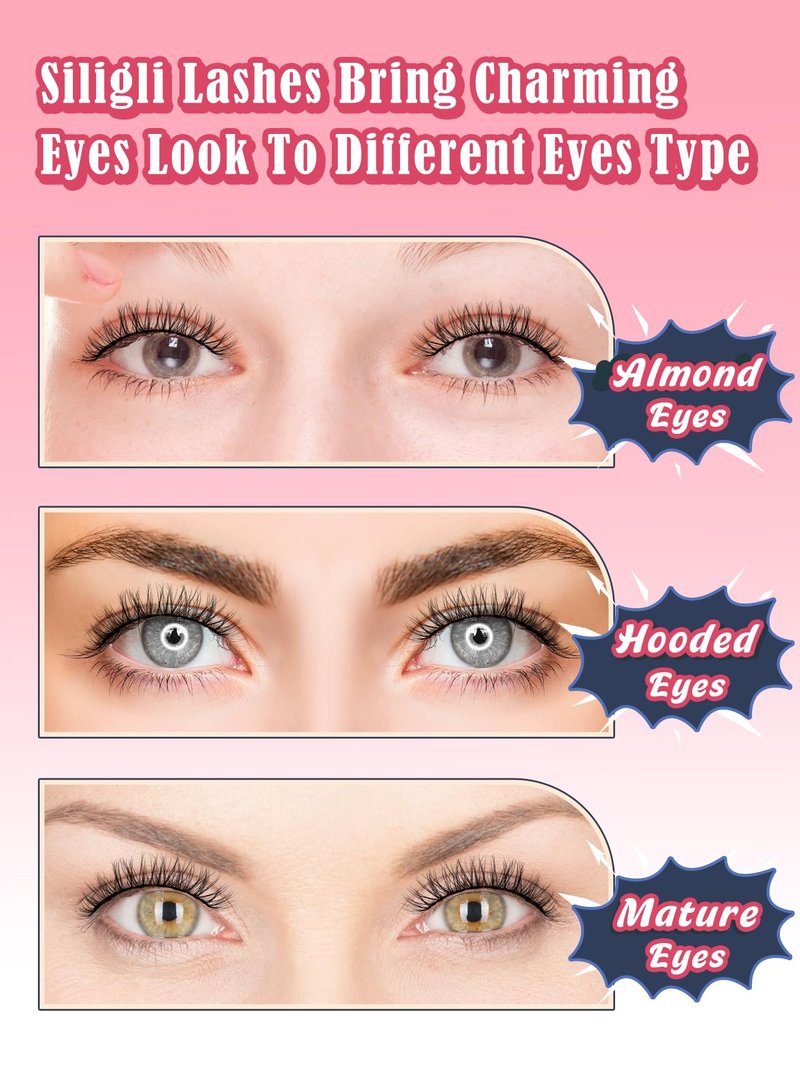 Siligli Fake Eyelashes Natural Lashes Stipes 7 Pair C Curl Lash