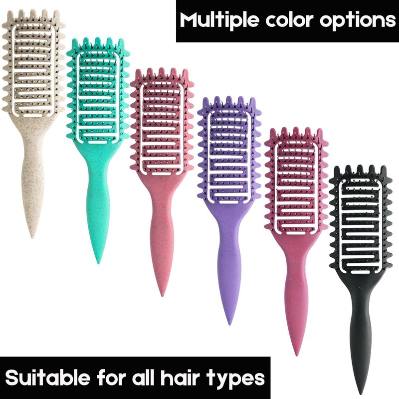 Curl Defining Brush for Curly Hair, Vented Detangling Hair Brush for Wet and Dry Styling, Curved Brush for Shaping and Smoothing Curl Clumps, Lightweight Hair Brush （Blue）