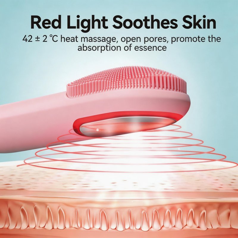 Silicone Facial Cleansing Brush, Portable Electric Face Scrubber with Hot Cold Vibration, 3 Modes, USB‑C Rechargeable, Deep Cleansing, Exfoliating, Pore Minimizing Skin Care Tool for Women Men (Pink)