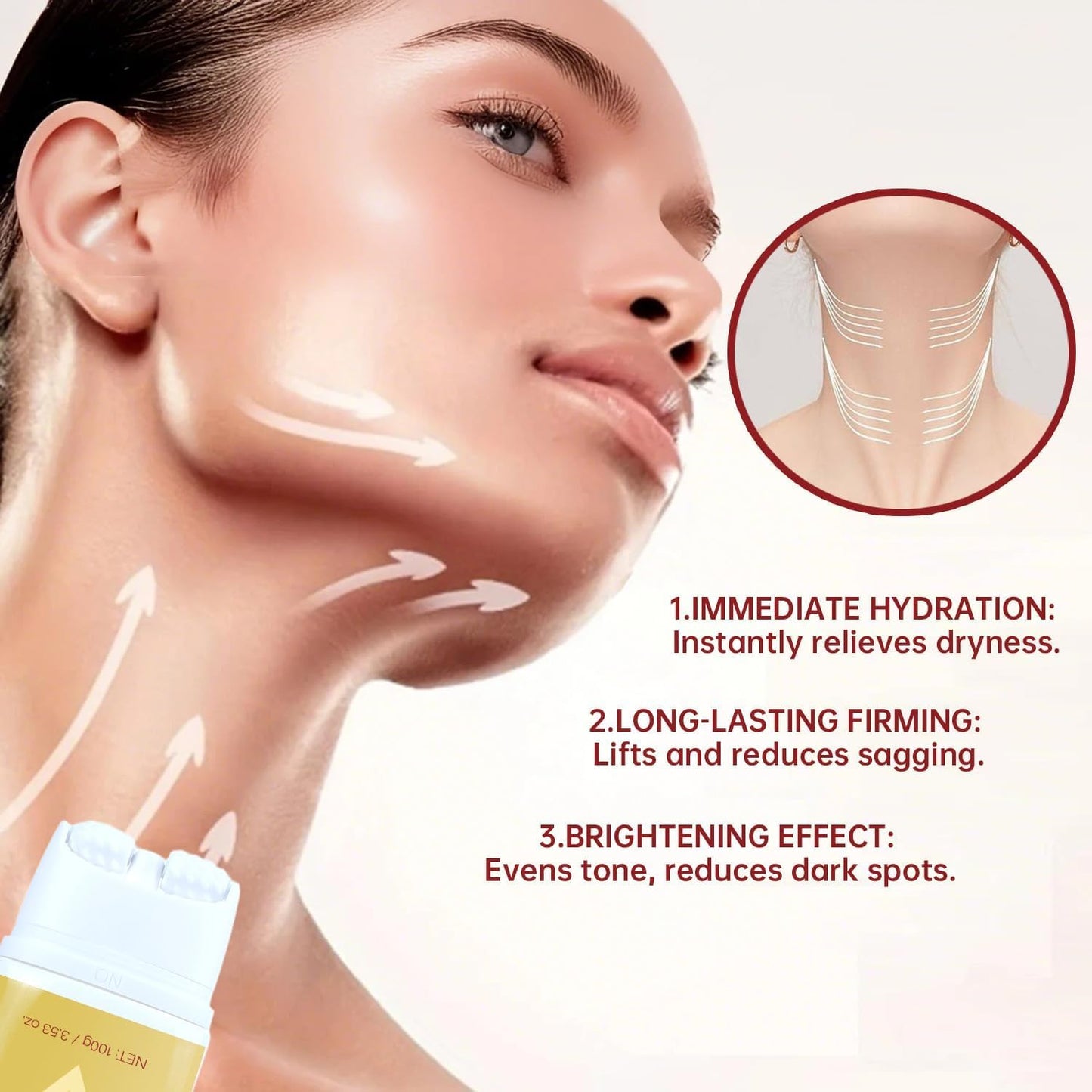 Mtmult AH-8 Firming Neck Cream - Anti-Aging Neck Tightening Cream with Roller Applicator - Reduces Sagging Skin & Fine Lines - Hydrating for Dry Winter Skin - For Women & Men (2PC)