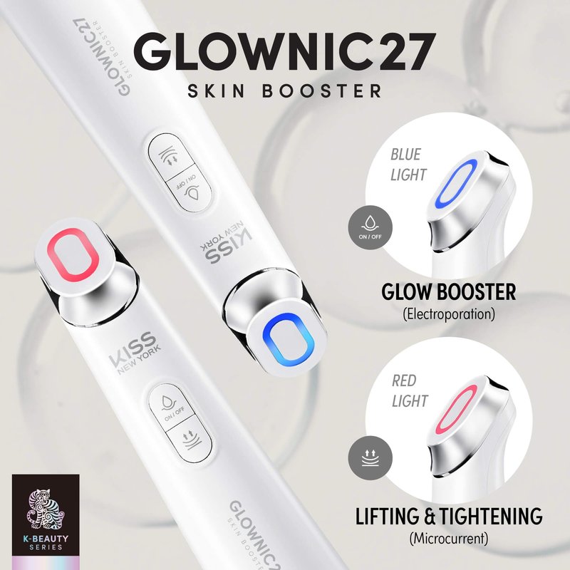 KISS NEW YORK GLOWNIC27 Facial Beauty Device, Microcurrent Glass Glow Skin Booster for Enhancing Korean Skin Care Absorption and Ability to Lift, Improves Hydration Barrier, Elasticity, Even Tone