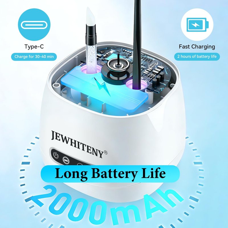 JEWHITENY 2 in 1 Rechargeable Nail Tool Cleaning Machine:3 Timers Mode for Nail Drill Bits,Automatic U V Light & 45k Hz Deep Cleaner,Nail Art Brush, Nail Clipper, Jewelry Cleaning, Salon & Home Use