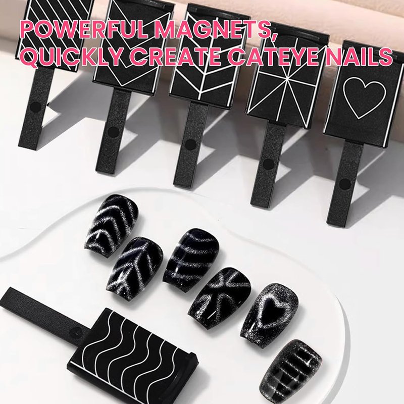 37 PCS Cat Eye Magnet Set, 6 In 1 Nail Polish Magnets for Nail Polish Gel, Hearts Flowers Magnets for Nails, Nail Art DIY Design Supplies for Home, Salon