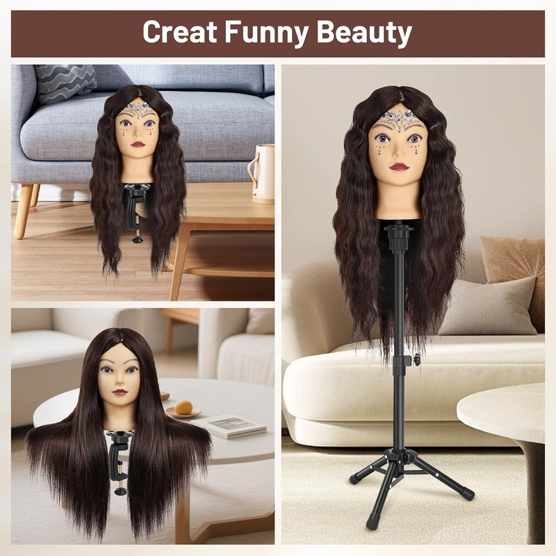 Mannequin Head - 23 Inch Human Hair Styling Doll Head | Cosmetology Practice & Training Tool with Wig Stand Tripod