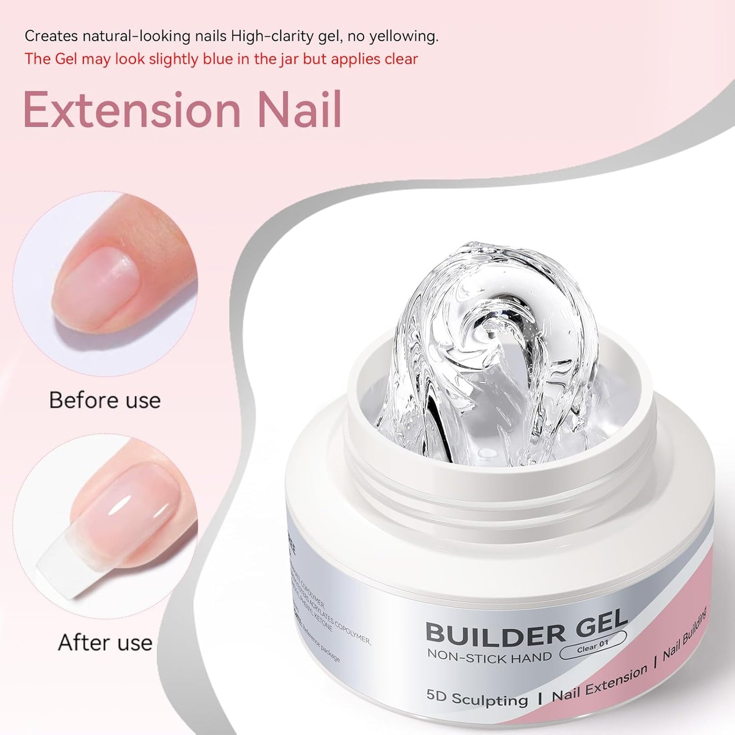 Solid Hard Builder Gel for Nails - 60g Professional 3D Sculpting & Extension Gel with Sequins & Chrome Powder | Non-Sticky Soak Off Formula