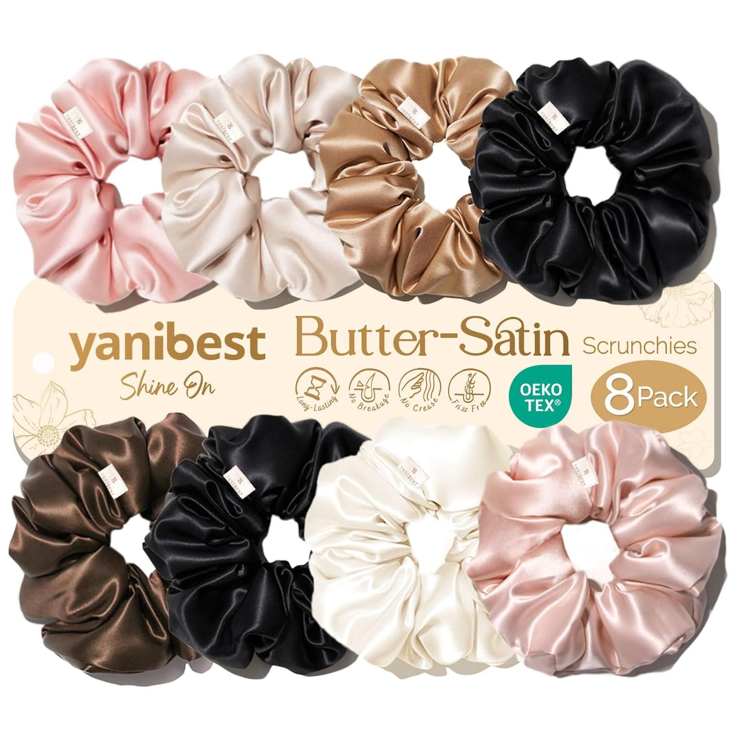 Yanibest Satin Scrunchies - 8 Pcs Soft Silk Hair Ties for No-Damage Ponytails | Women's Hair Accessories