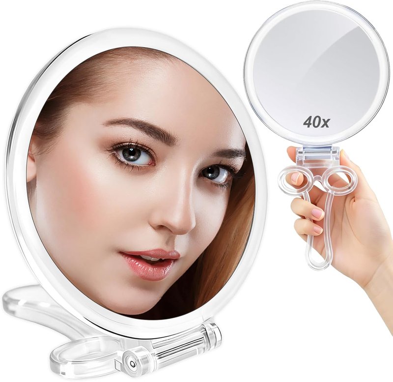 Magnifying Hand Mirror by [Brand Name] - Double-Sided 1X/40X Portable Travel Makeup Mirror