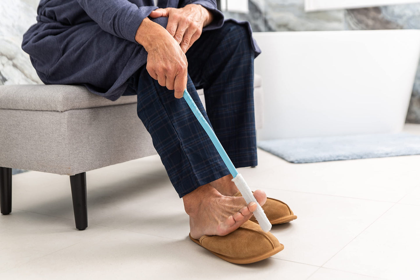 Burlingham's Toe and Foot Towel Brush, Reusable Drying Covers for Long 17” Handle for Cleaning Between Toes, Soft Skin Exfoliation,for Seniors, Adults, Kids (Toe Towel 6 Covers only)