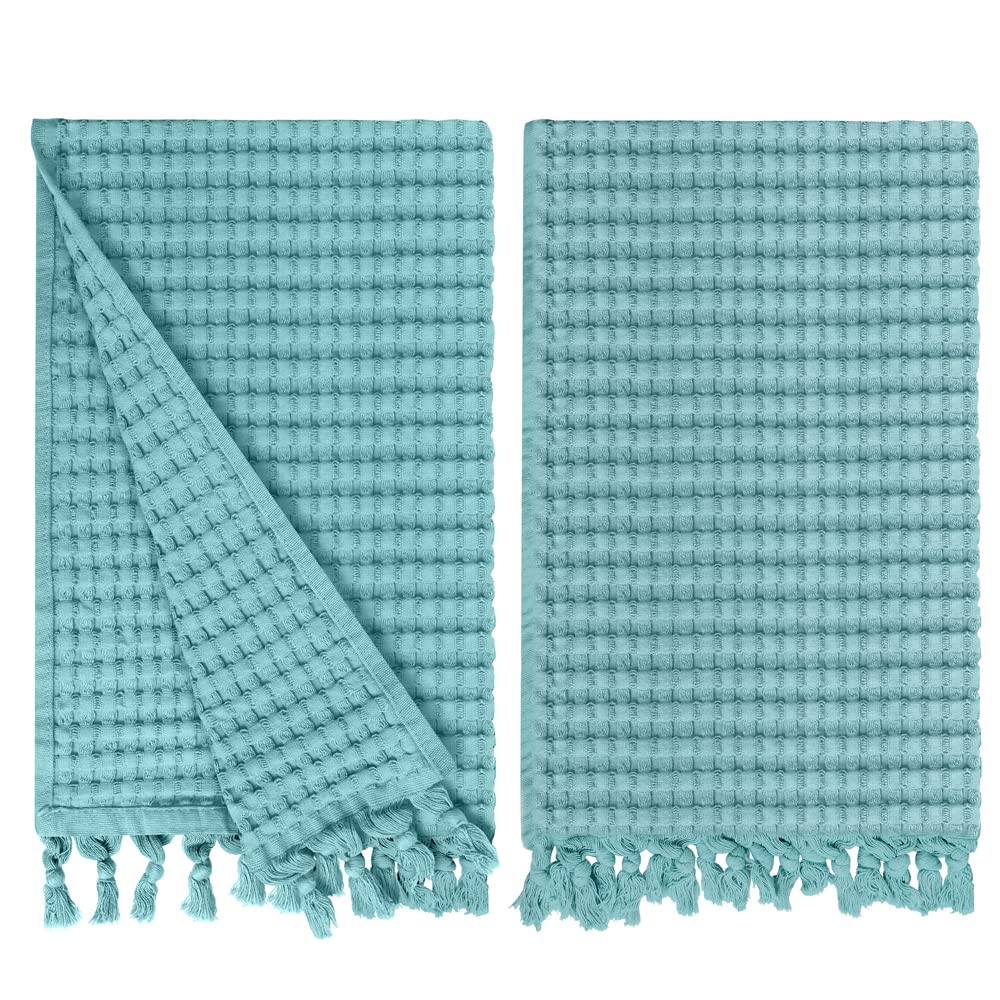 GILDEN TREE Decorative Waffle Hand Towels for Bathroom, 20x35 Large, Quick Drying Fingertip Towel, 2 Pack, Modern Style (Seafoam)