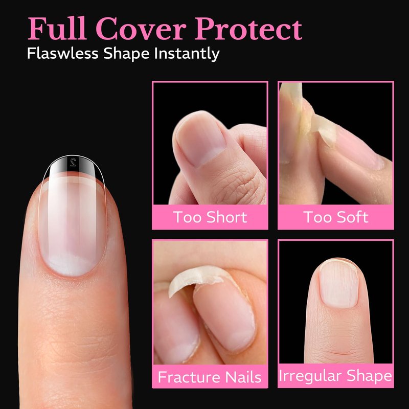 AZUREBEAUTY Extra Short Oval Round Nail Tips, 600pcs Soft Gel Nail Tips Acrylic Fake Nails Pre-shaped Half Matte Full Cover Clear Press On False Nail Extensions for DIY Manicure at Home 15Sizes