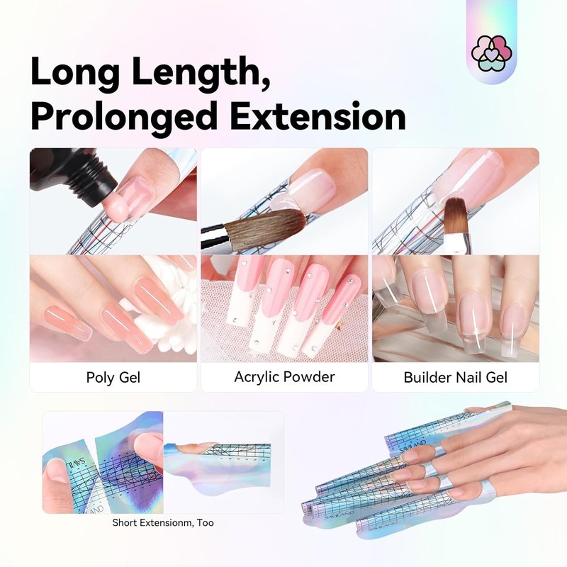Saviland Long Length Reusable Nail Forms - Super Sticky Poly Gel Stencils for Acrylic Nails | Durable Self-Adhesive Design