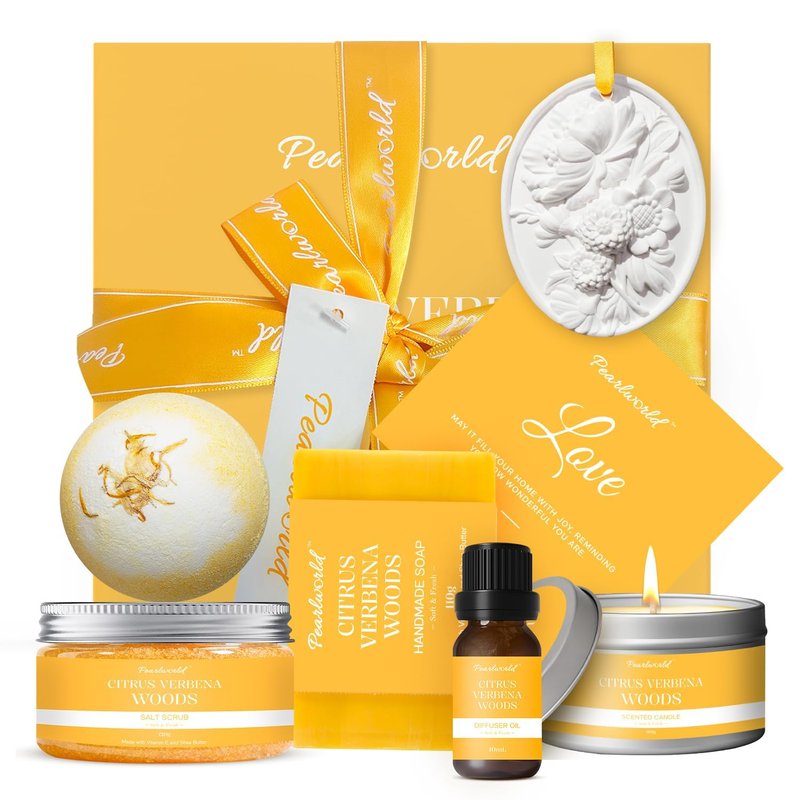 Mother's Day Gift, Citrus Verbena Bath Set Self Care for Women, Nourishing 7 Piece Home Spa Set, Birthday Gift For Mom, Girlfriend