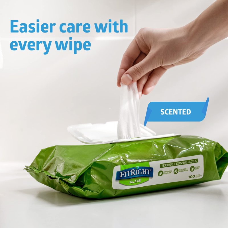 FitRight Personal Cleansing Wipes with Aloe 8x10 Scented 600 Count