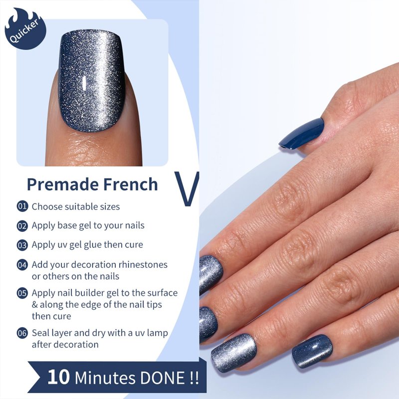 120Pcs Square Press on Nails Short Cat Eye Fake Nails Glossy Glitter Acrylic Nails Gel Glue on Nail Purple White Blue False Nails Press ons Stick on Nail Manicure Kit for Women Girls 15 Sizes