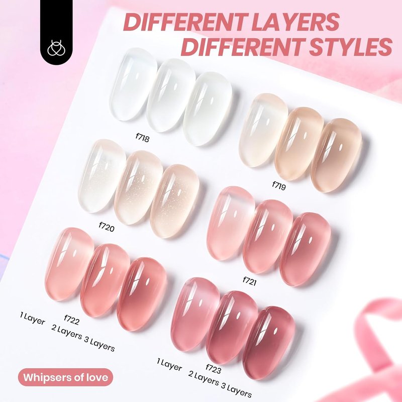 Beetles Medium Almond Nail Tips - 576pcs Pre-Etched Soft Tips with 6 Colors Gel Polish Set