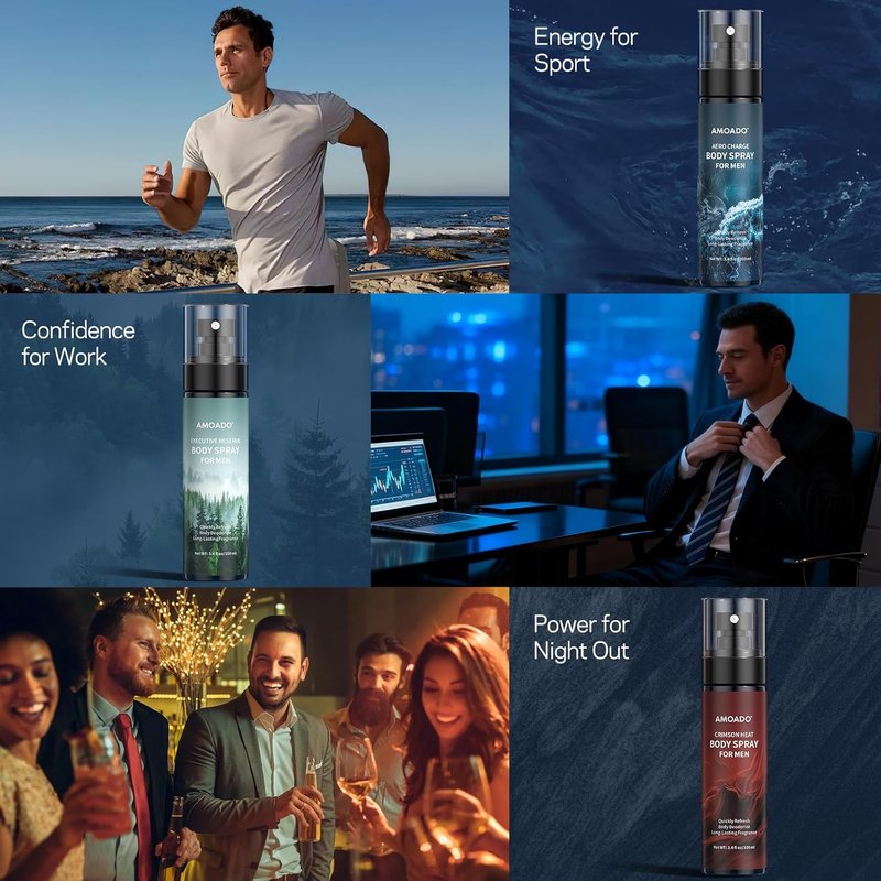 Men’s Body Spray Set - Deodorizing Body Mist & Aluminum-Free Cologne | Oriental & Woody Scents, 3.4 fl oz Each