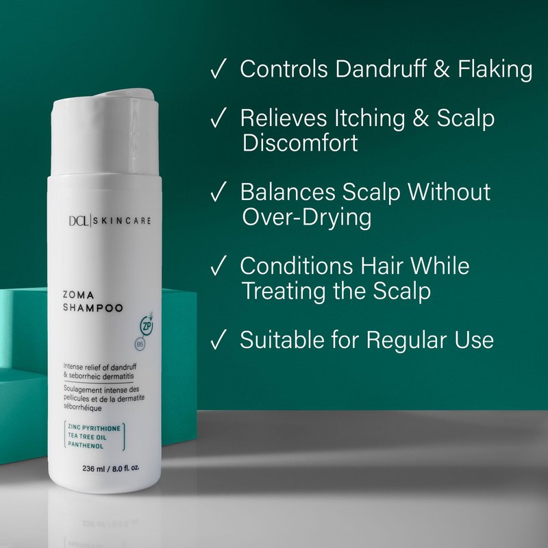 DCL Skincare Zoma Dandruff Control Shampoo with Zinc Pyrithione for Dry, Flake-Prone Scalp, 8 fl oz